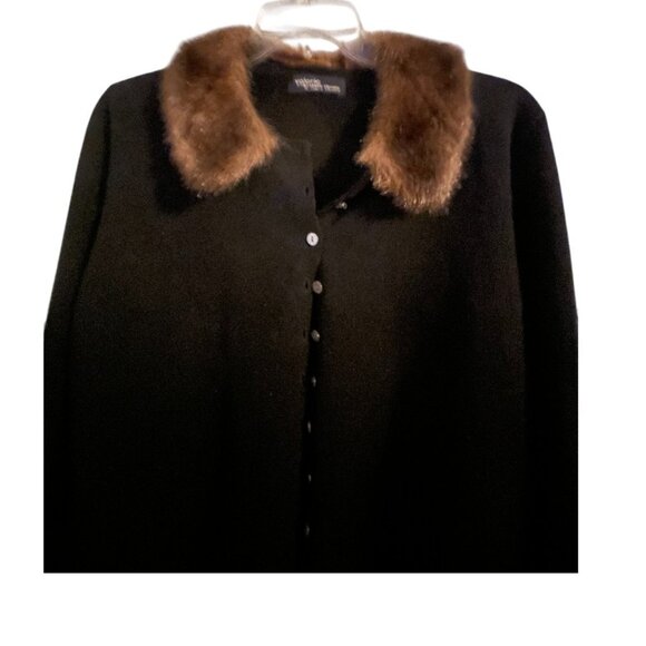 VINTAGE VALERIE STEVENS WOOLMARK MERINO WOOL BLACK CARDIGAN - Picture 2 of 3